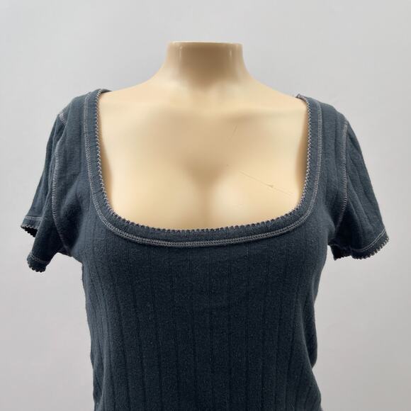 Free People X Intimately FP End Game Pointelle Baby Tee Black Women's Size Large - Picture 6 of 15